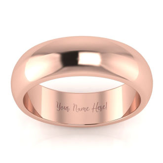 14K Rose Gold 6MM Ladies and Mens Wedding Band, Size 7, Free Engraving